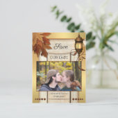 写真の素朴紅葉金ゴールド日付の保存 ポストカード (スタンド正面)