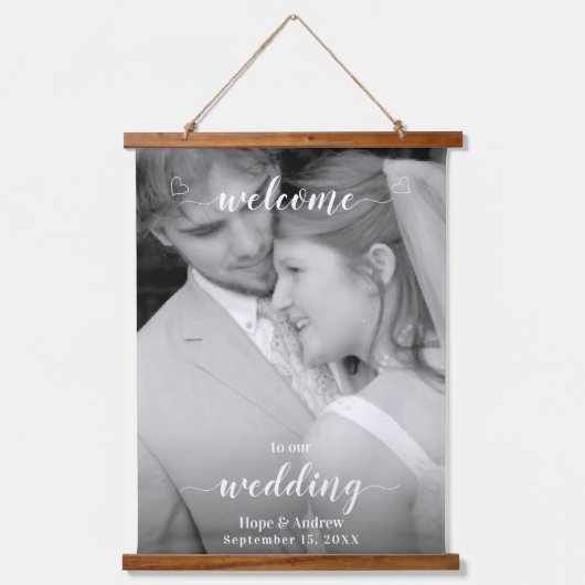 写真の結婚ウェルカムサイン 吊り下げ型タペストリー (正面)