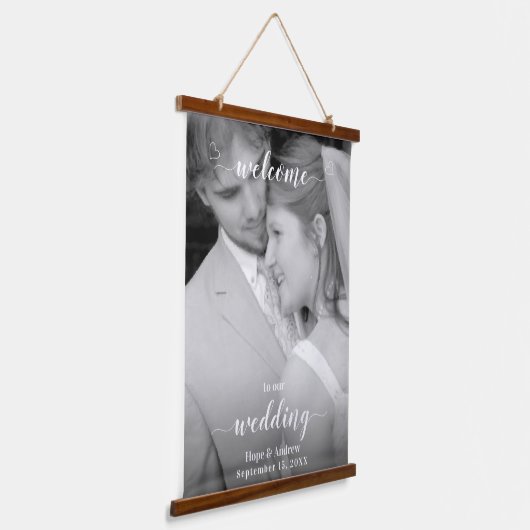 写真の結婚ウェルカムサイン 吊り下げ型タペストリー (傾斜あり)