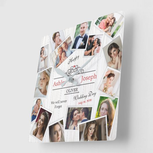 写真の結婚コラージュ木製のテクスチャの壁時計 スクエア壁時計 (傾斜)
