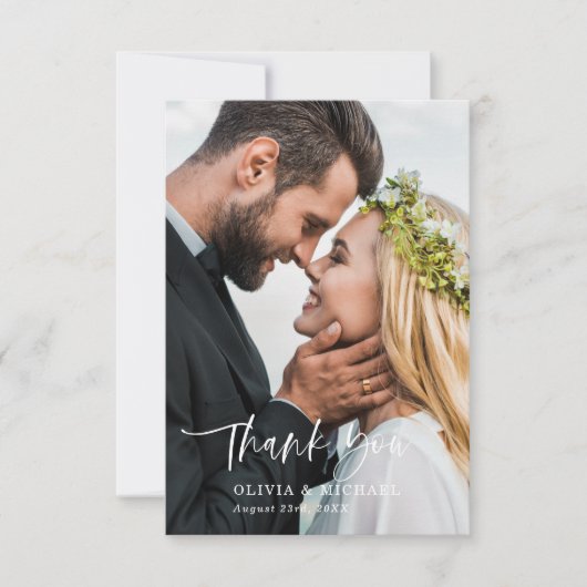 写真の結婚サンキューカードのエレガントスクリプト サンキューカード (正面)