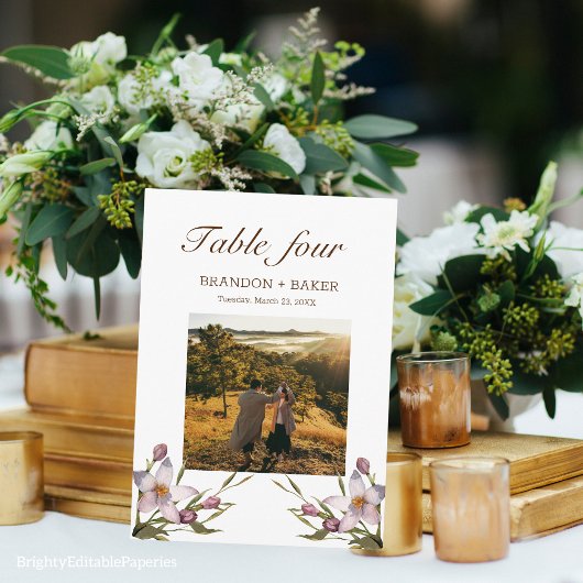 写真の結婚ピンクの花のテーブル番号カード ノートカード