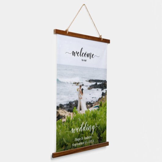写真の結婚座席表とウェルカムサイン 吊り下げ型タペストリー (傾斜あり)