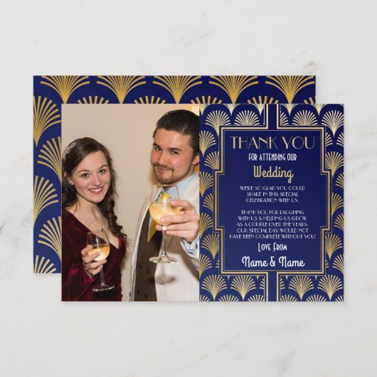 写真の結婚式のサンキューカードのアールデコの20年代のパーティー サンキューカード (正面/裏面)