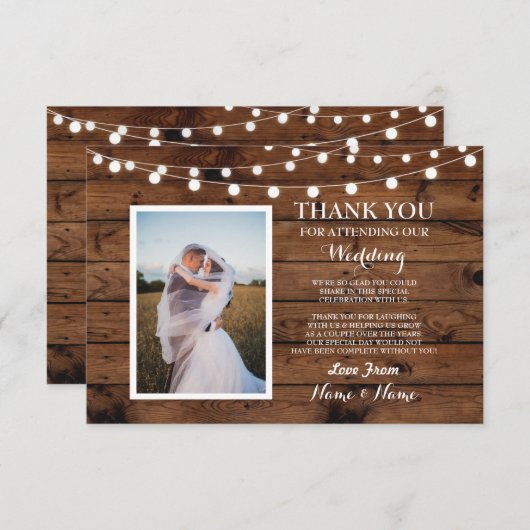 写真の結婚式のサンキューカードの婚約木ライト サンキューカード (正面/裏面)