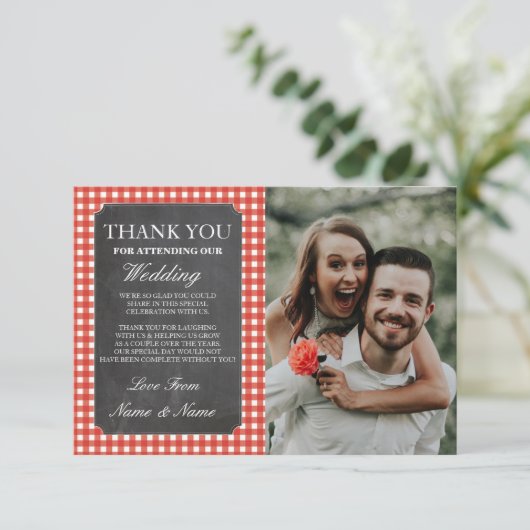 写真の結婚式のサンキューカードの素朴な点検のチョーク サンキューカード (スタンド正面)