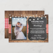 写真の結婚式のチョークの木製の素朴なレッド・カードありがとう サンキューカード (正面/裏面)