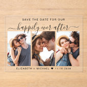 写真の結婚式の後に幸せに日付を保存 アクリル招待状 (正面)