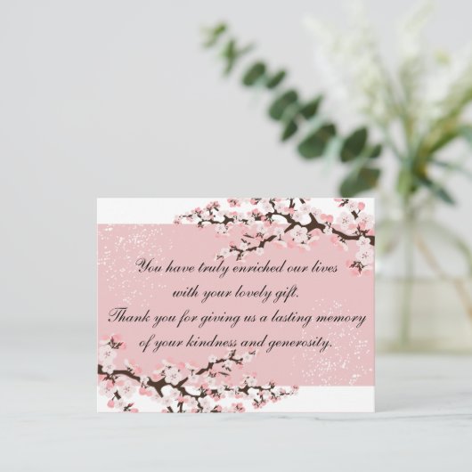 写真の結婚式の招待状のピンクの桜ありがとう サンキューカード (スタンド正面)