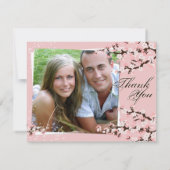写真の結婚式の招待状のピンクの桜ありがとう サンキューカード (裏面)