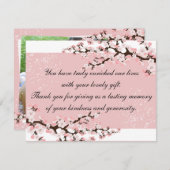 写真の結婚式の招待状のピンクの桜ありがとう サンキューカード (正面/裏面)