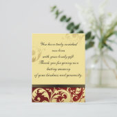 写真の結婚式の招待状の弁柄及び金ゴールドの花柄ありがとう サンキューカード (スタンド正面)