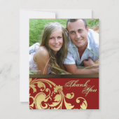 写真の結婚式の招待状の弁柄及び金ゴールドの花柄ありがとう サンキューカード (裏面)