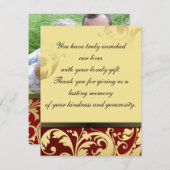 写真の結婚式の招待状の弁柄及び金ゴールドの花柄ありがとう サンキューカード (正面/裏面)