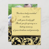 写真の結婚式の招待状の黒及び金ゴールドの花柄ありがとう サンキューカード (正面/裏面)