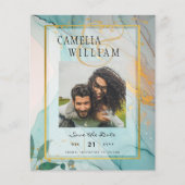 写真の結婚式の日付を保存ティール（緑がかった色）金ゴールドインクリーLeahG (正面)