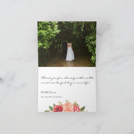 写真の結婚式はロマンチックなバラ海軍感謝していしています サンキューカード (内部)