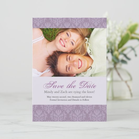 写真の結婚式招待状のテンプレート セーブザデート (スタンド正面)