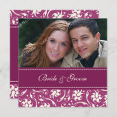 写真の結婚式招待状のピンクのクリーム色パターン 招待状 (正面/裏面)