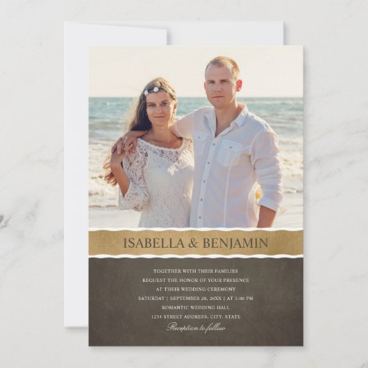 写真の結婚式招待状|のモダンでエレガントな写真 招待状 (正面)