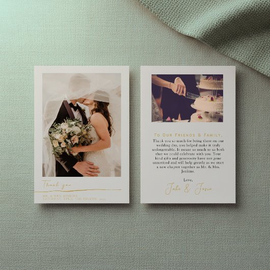 写真の結婚金ゴールドスクリプトサンキューカード サンキューカード