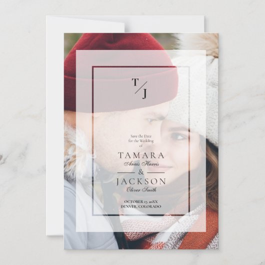 写真の結婚Vellum透明効果イニシャル マグネット招待状 (正面)