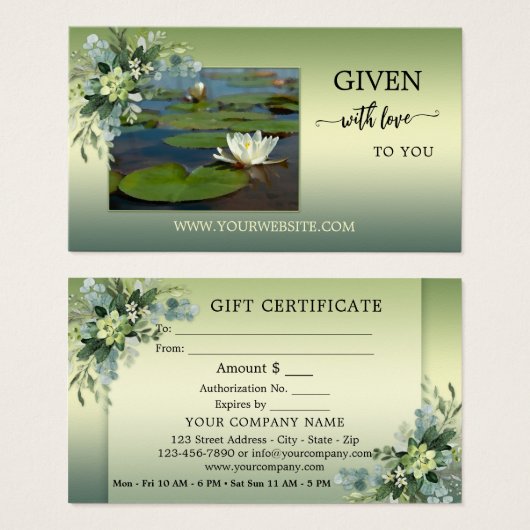 写真の緑のリラックス美しいスパギフト証明書 (正面&裏面)