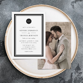 写真の編集可能な色の丸いモノグラム結婚の追加 招待状