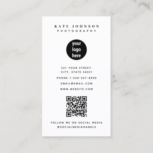 写真の縦型ビジネスのロゴ（フルフォト） 名刺 (裏面)