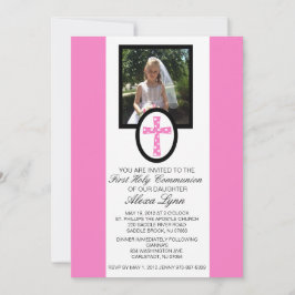 写真の聖餐の招待状が付いているピンクの十字 招待状