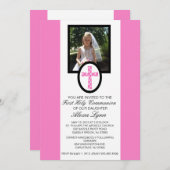 写真の聖餐の招待状が付いているピンクの十字 招待状 (正面/裏面)