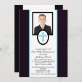 写真の聖餐の招待状が付いている青い十字 招待状 (正面/裏面)