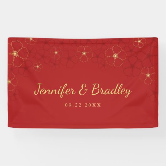 写真の背景幕を結婚する赤い金ゴールドの桜 横断幕 (横)