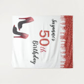 写真の背景50thバースデーパーティレッドグリッター タペストリー (正面(横))