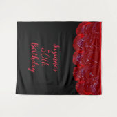 写真の背景50th誕生日パーティブラックレッド タペストリー (正面(横))