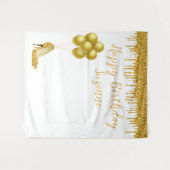 写真の背景 ハッピーバースデーパーティー ゴールドグリッター タペストリー (正面(横))