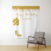 写真の背景 ハッピーバースデーパーティー ゴールドグリッター タペストリー (インサイチュ)