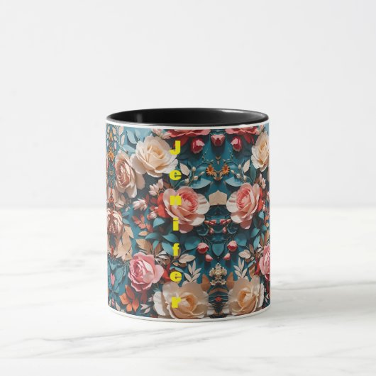 写真の花の模様がモダン細胞結婚を描く マグカップ (中央)