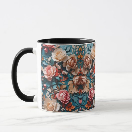 写真の花の模様がモダン細胞結婚を描く マグカップ (左)