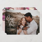 写真の花柄幾何学的な結婚式の写真 セーブザデート (正面/裏面)