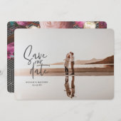 写真の花柄幾何学的な結婚式の写真 セーブザデート (正面/裏面)