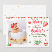 写真の苺の誕生日招待状 2歳の誕生日 招待状 (正面/裏面)