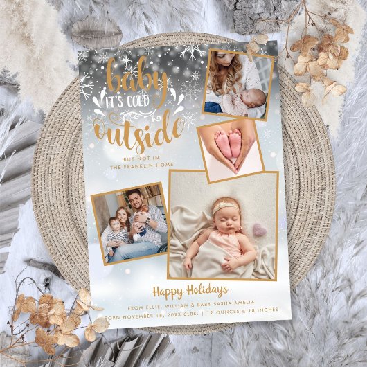写真の誕生のお知らせクリスマスホリデー シーズンカード