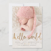 写真の誕生のお知らせ | ガールハローワールド金ゴールド 案内状 (正面)