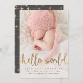 写真の誕生のお知らせ | ガールハローワールド金ゴールド 案内状 (正面/裏面)