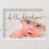 写真の誕生のお知らせ | ハローハンサムなスクリプト 案内状 (正面/裏面)