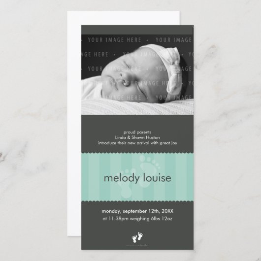 写真の誕生のお知らせ::幸せな足2P 案内状 (正面/裏面)