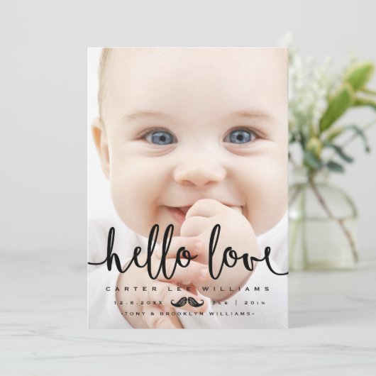 写真の誕生のお知らせ |男の赤ちゃんモダンスクリプト 案内状 (スタンド正面)