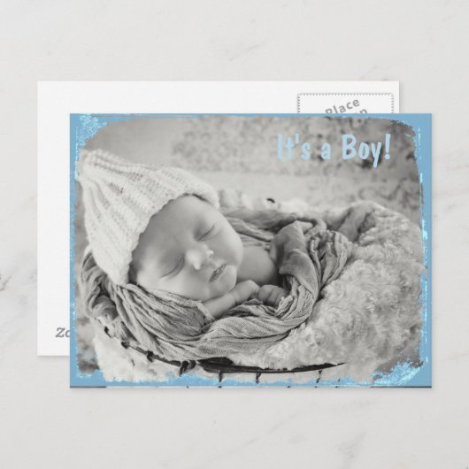 写真の誕生のお知らせ(男の赤ちゃん) 案内ポストカード (正面/裏面)