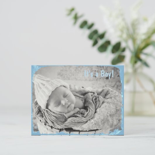 写真の誕生のお知らせ(男の赤ちゃん) 案内ポストカード (スタンド正面)